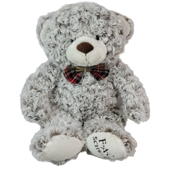 FAO Schwarz Classic Bear Plush Brown 17" Mottle Bow Tie Smiling Curly Swirl 2017 - Picture 1 of 11